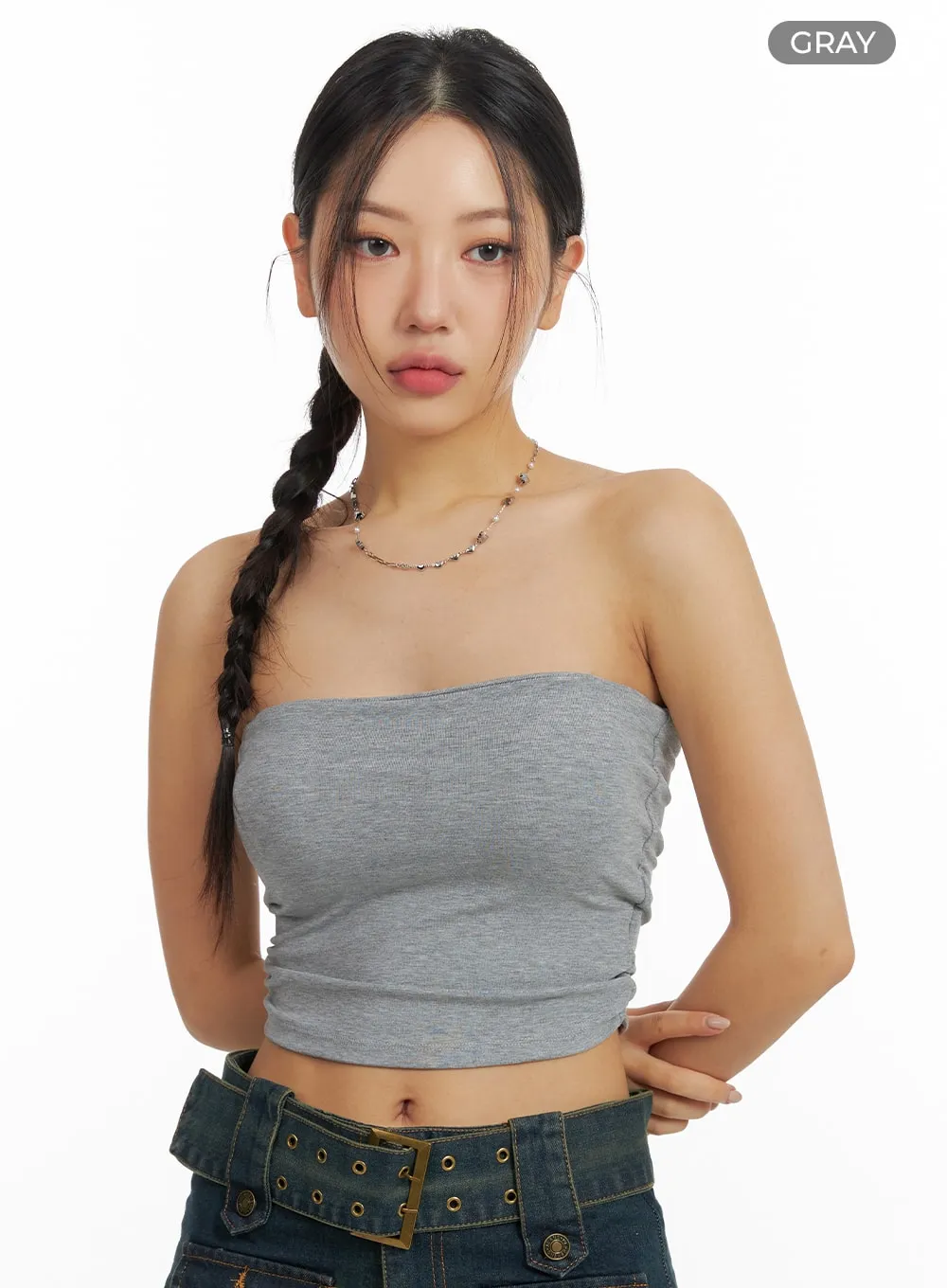 Solid Strapless Crop Top CF426