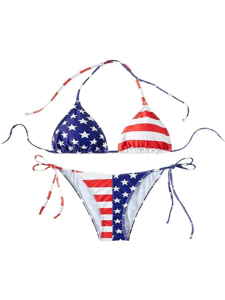 Starlet – Gestreifter Bikini mit amerikanischer Flagge