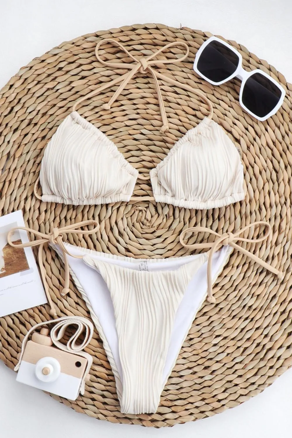 Strukturiertes Neckholder-Bikini-Set zum Binden