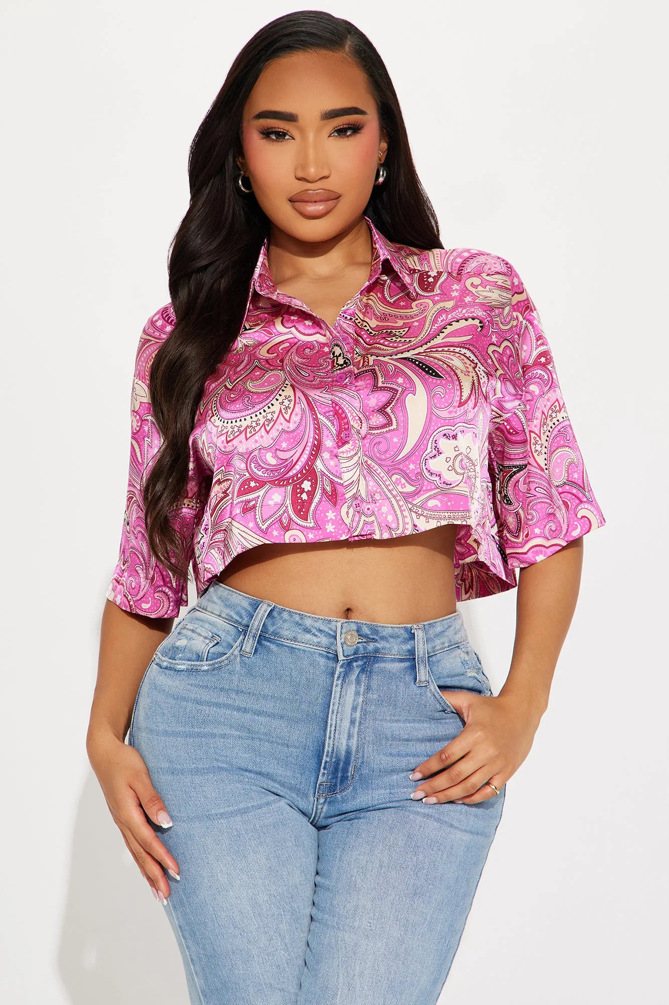 Summer Fun Satin Shirt - Pink/combo