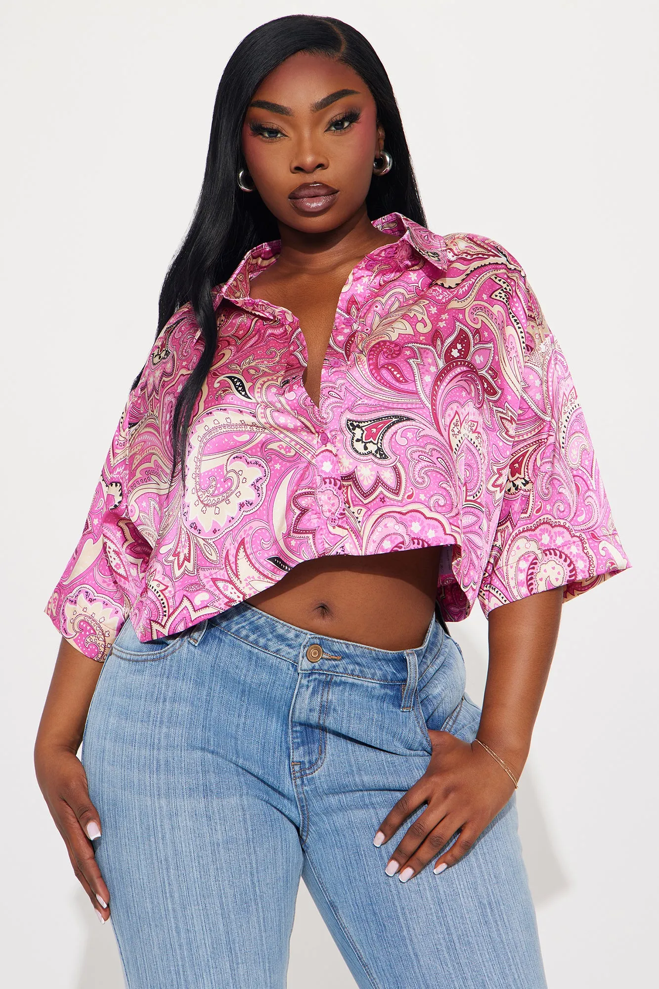 Summer Fun Satin Shirt - Pink/combo