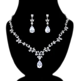 Swarovski Crystal Floral Leaves Diamond/Crystal Necklace, Bridal Necklace Set, Bridal Jewelry, Statement Necklace