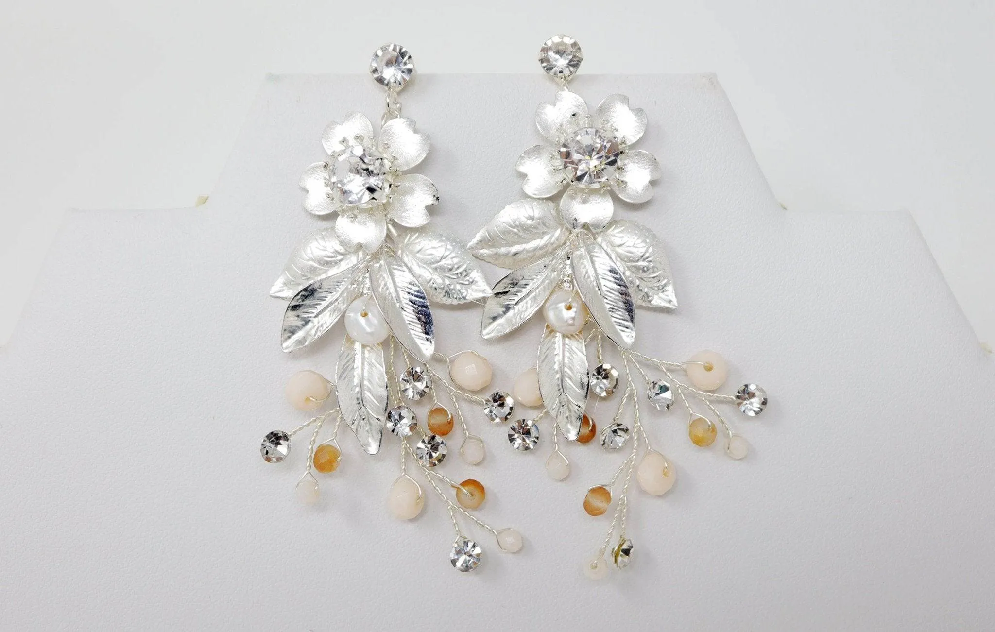 Swarovski Pearl Flower Crystal, Rhinestone Earrings, Long Bridal Jewelry Bridal Earrings Crystal Bridal Earrings Statement Earrings Cz