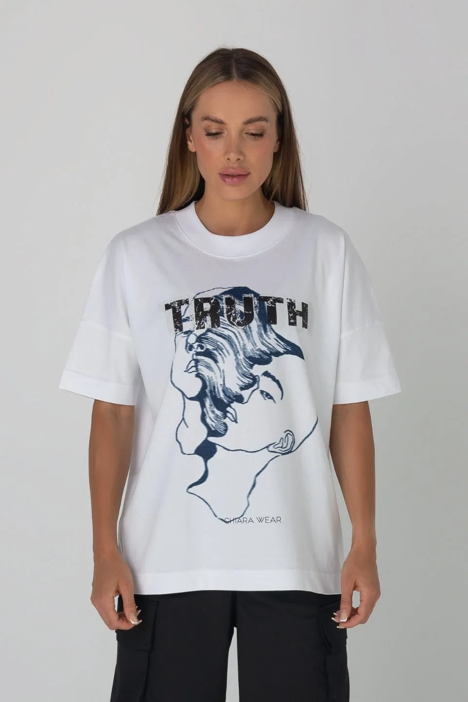 T-shirt damski oversize TRUTH - biay