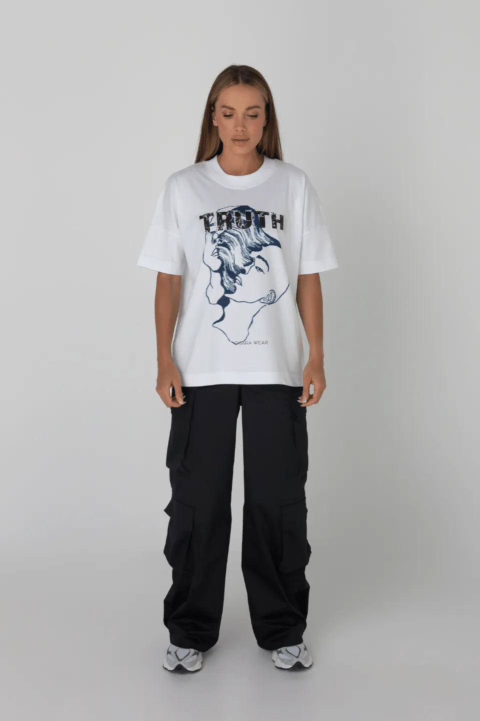 T-shirt damski oversize TRUTH - biay