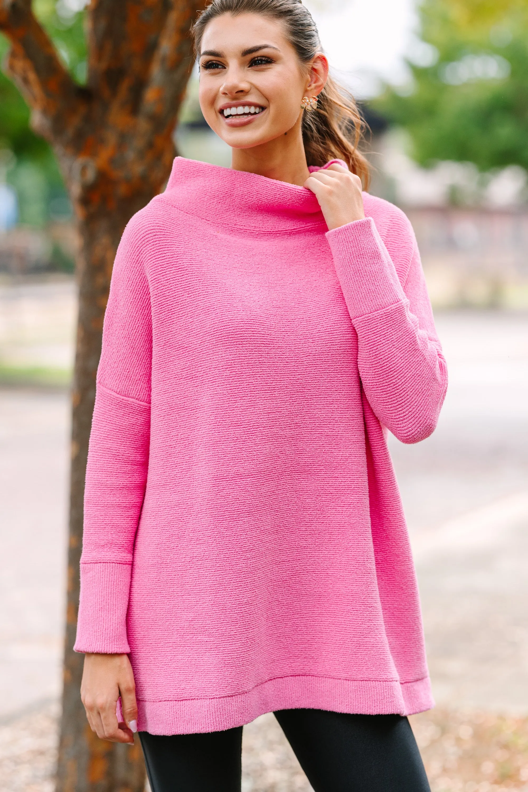 The Slouchy Candy Pink Mock Neck Tunic