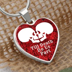 Till Death Do Us Part White Skulls Charm Eternal Love Halloween Heart Pendant Necklace