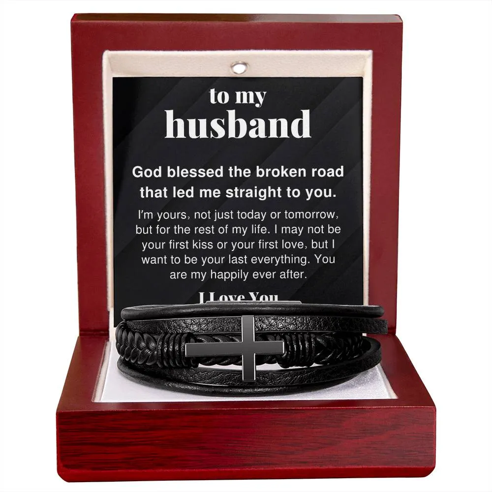 To My Husband You Are My Happily Ever After Men's Cross Bracelet