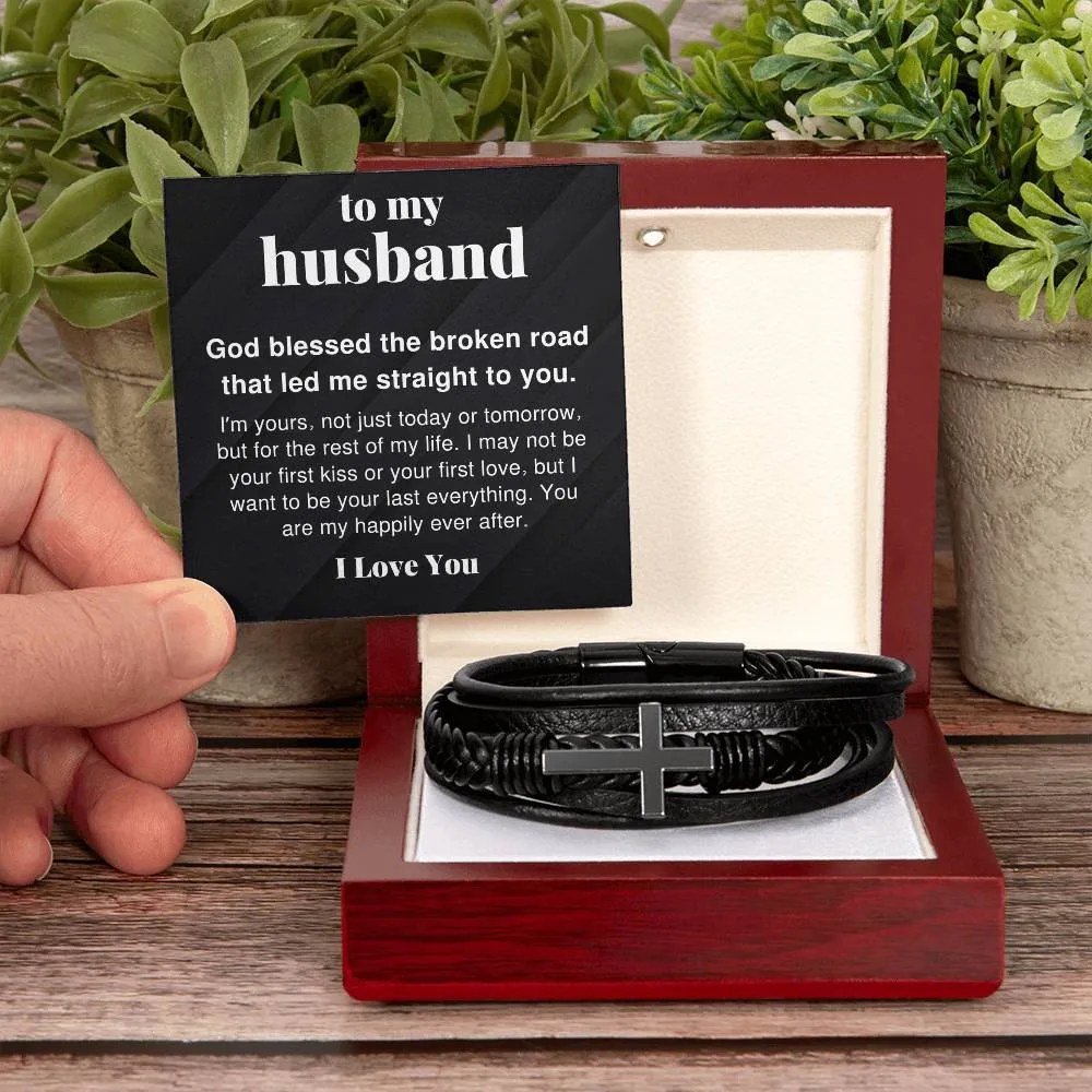 To My Husband You Are My Happily Ever After Men's Cross Bracelet