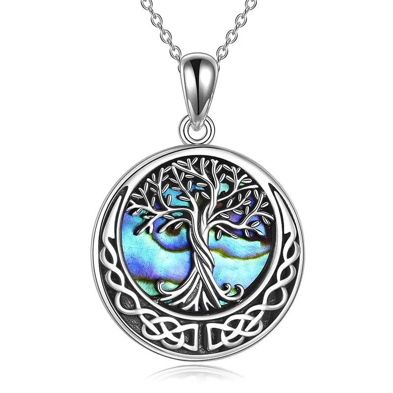 Tree of Life Necklace  Abalone Shell Celtic Knot Pendant Necklace