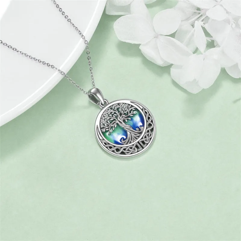 Tree of Life Necklace  Abalone Shell Celtic Knot Pendant Necklace