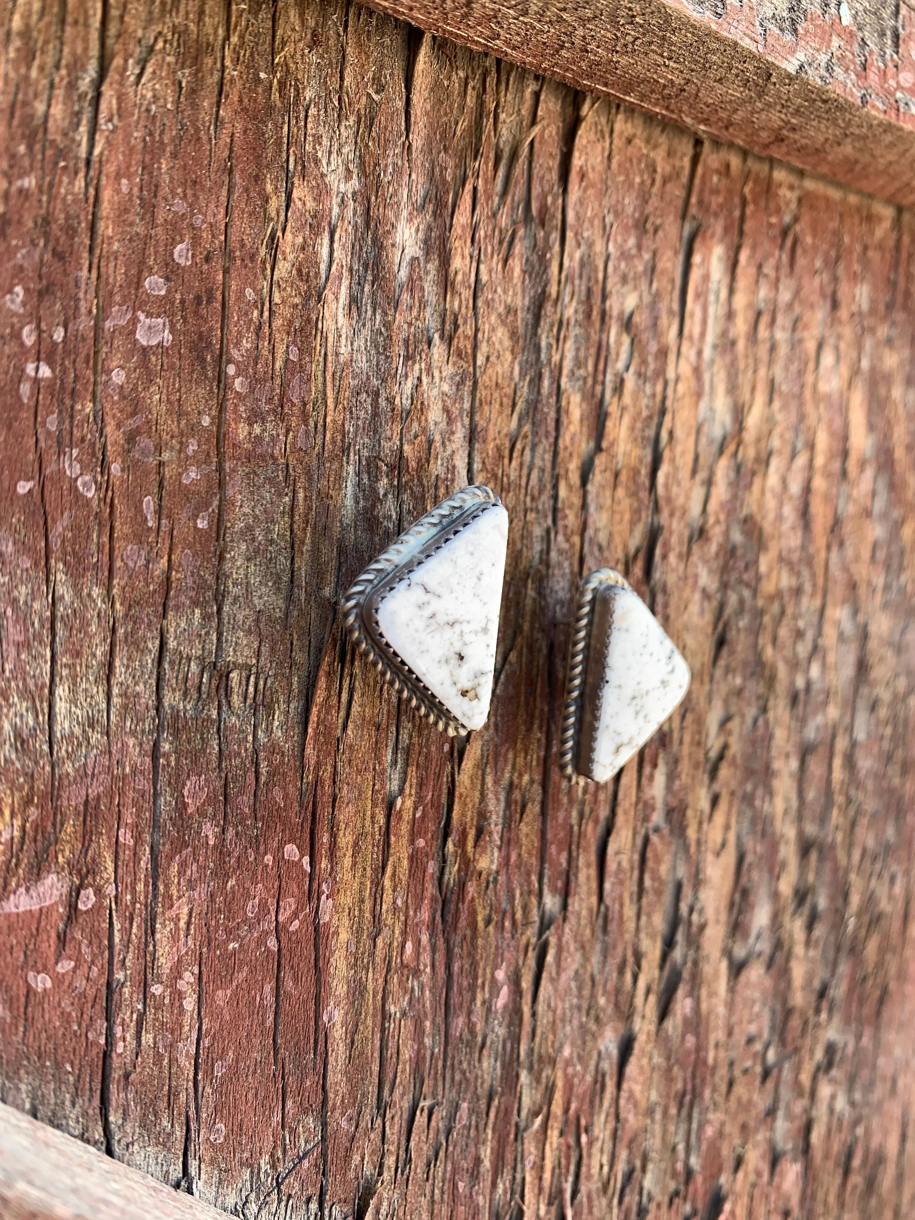 Triangle of White Buffalo stud earrings