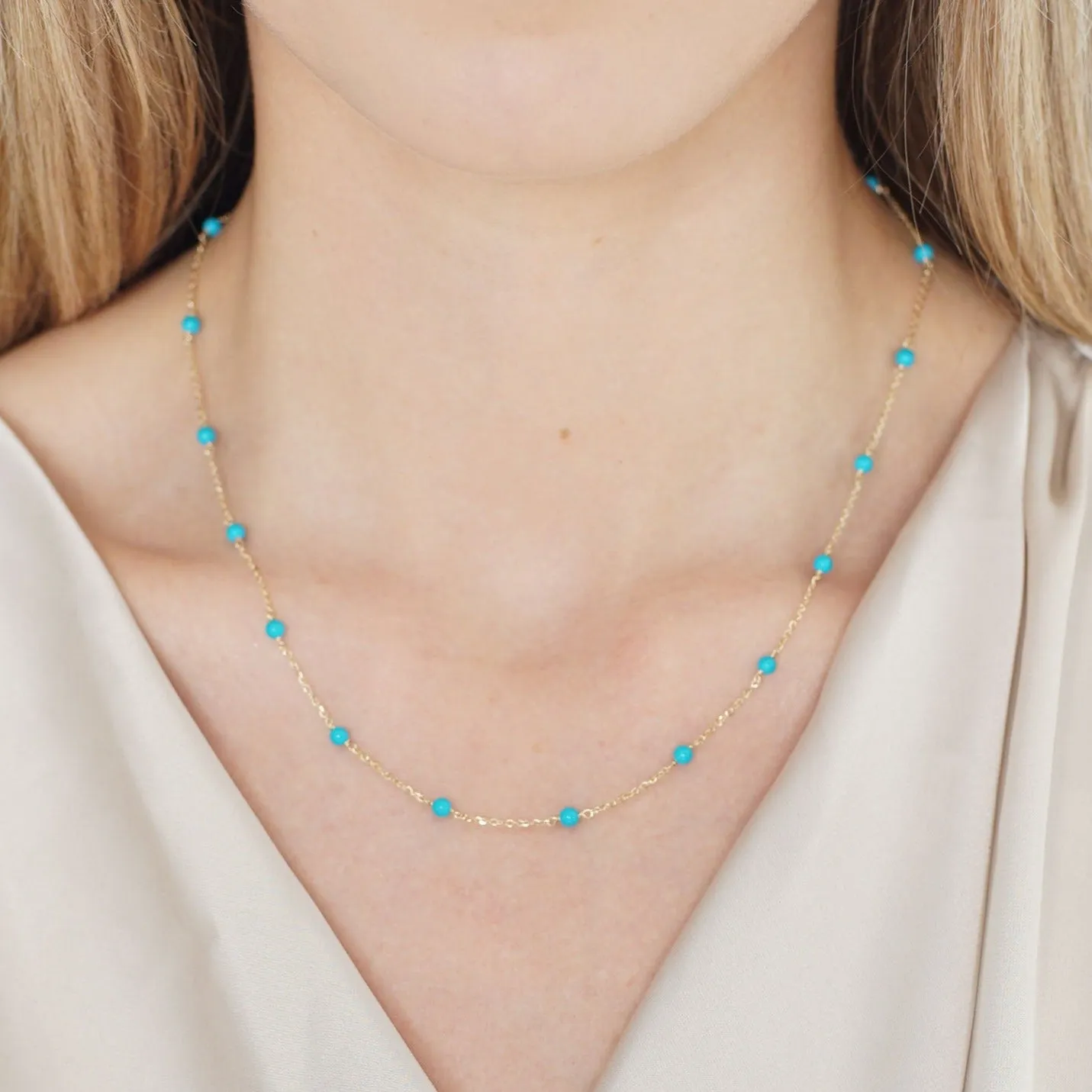 Turquoise Bead Station Chain Necklace