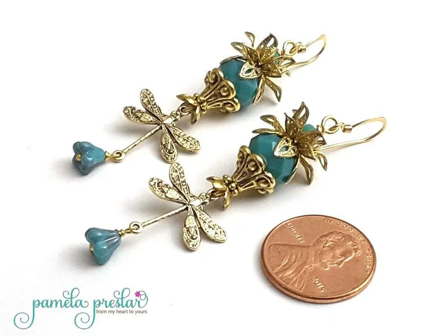 Tutorial Pattern, Flower Dragonfly Charm Earrings