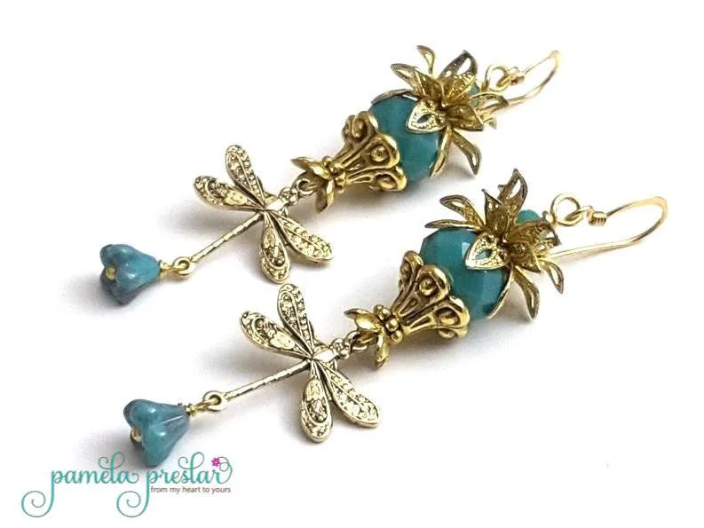 Tutorial Pattern, Flower Dragonfly Charm Earrings