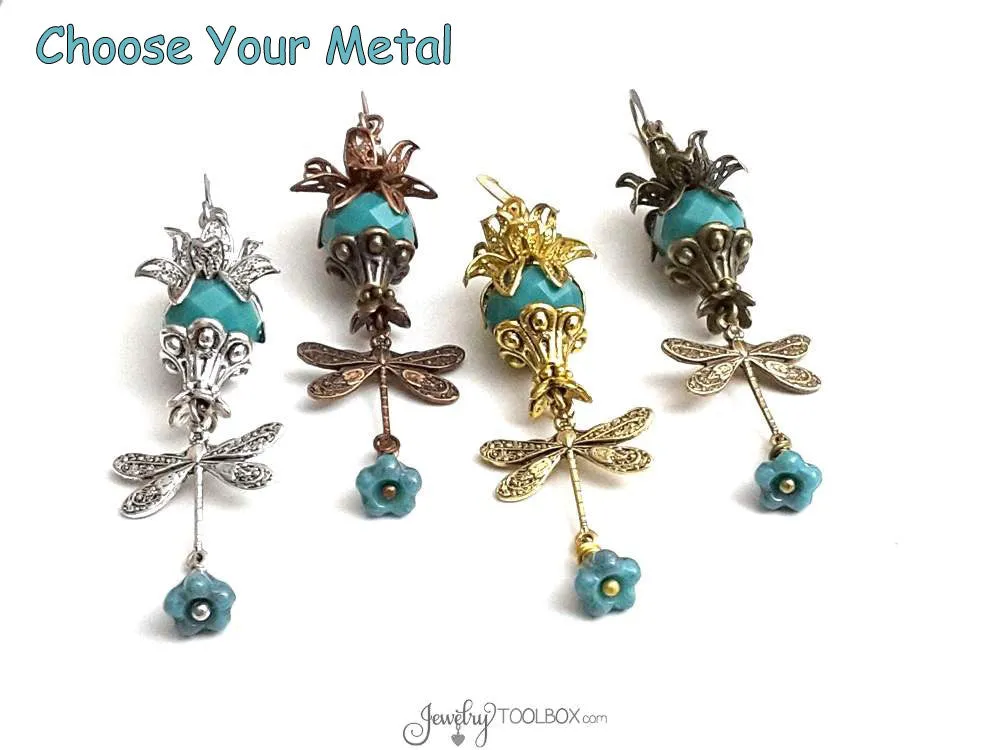 Tutorial Pattern, Flower Dragonfly Charm Earrings