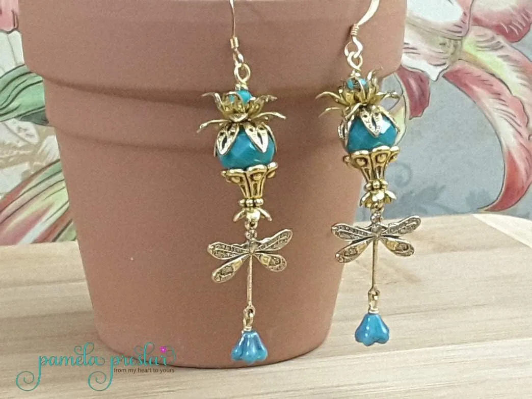 Tutorial Pattern, Flower Dragonfly Charm Earrings