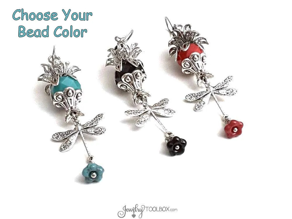 Tutorial Pattern, Flower Dragonfly Charm Earrings