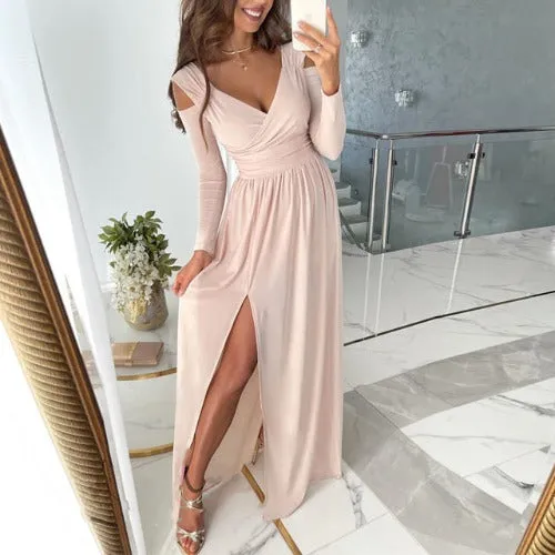 V Neck Summer Maxi Dresses - Pink