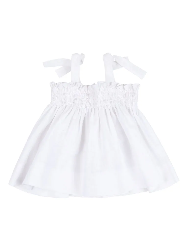 Vestido gomas lino blanco