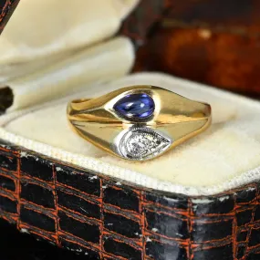 Vintage 14K Gold Diamond Cabochon Sapphire Ring