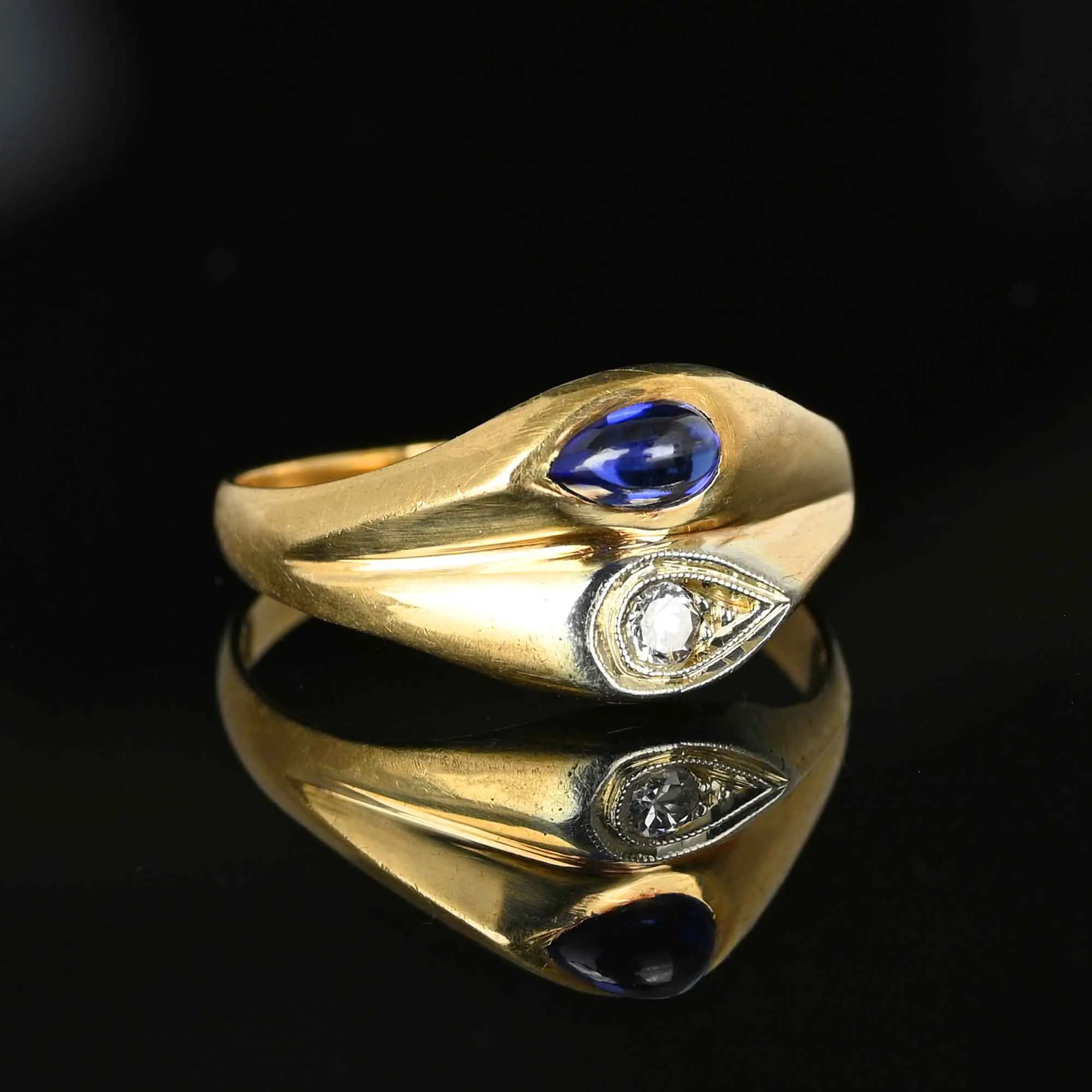 Vintage 14K Gold Diamond Cabochon Sapphire Ring