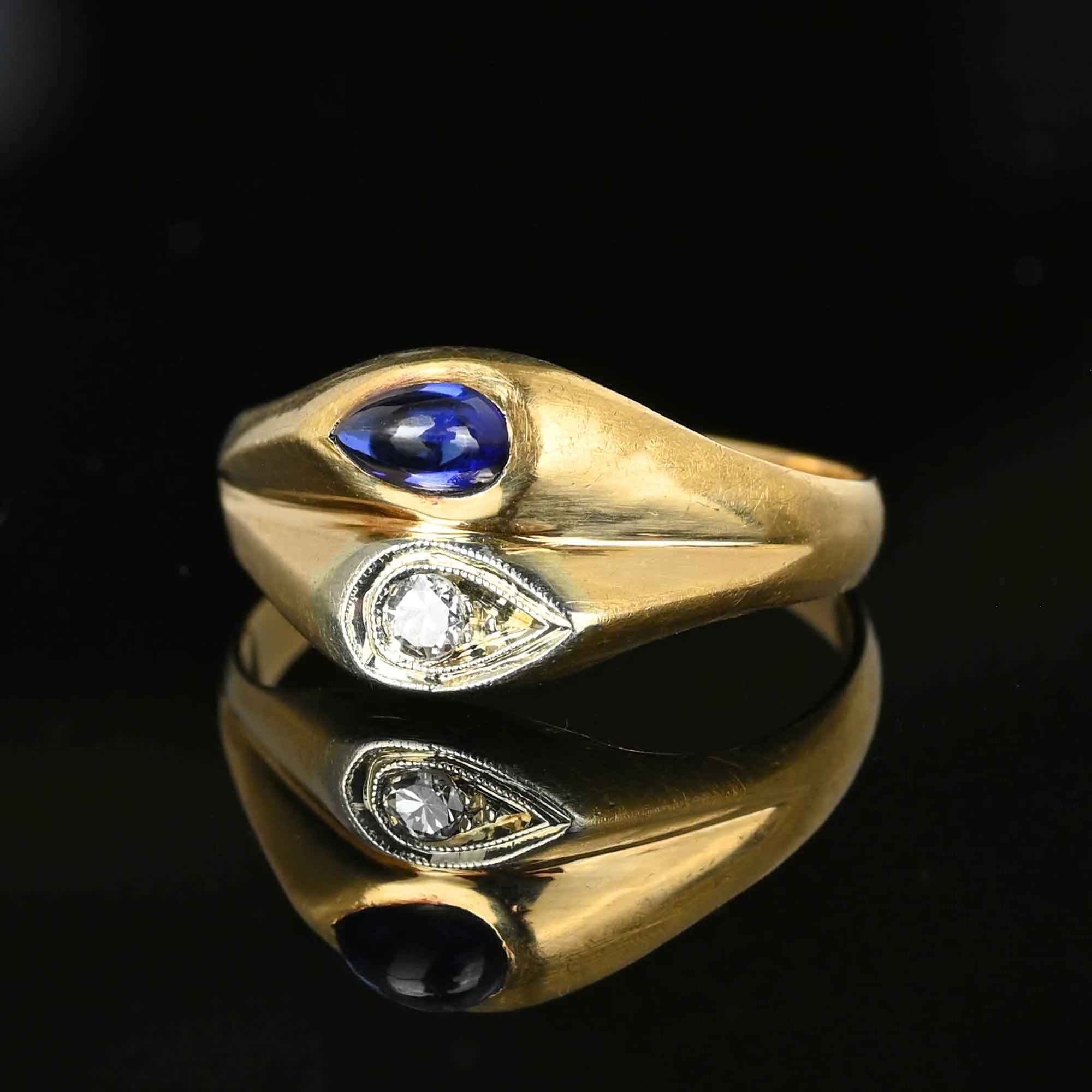 Vintage 14K Gold Diamond Cabochon Sapphire Ring