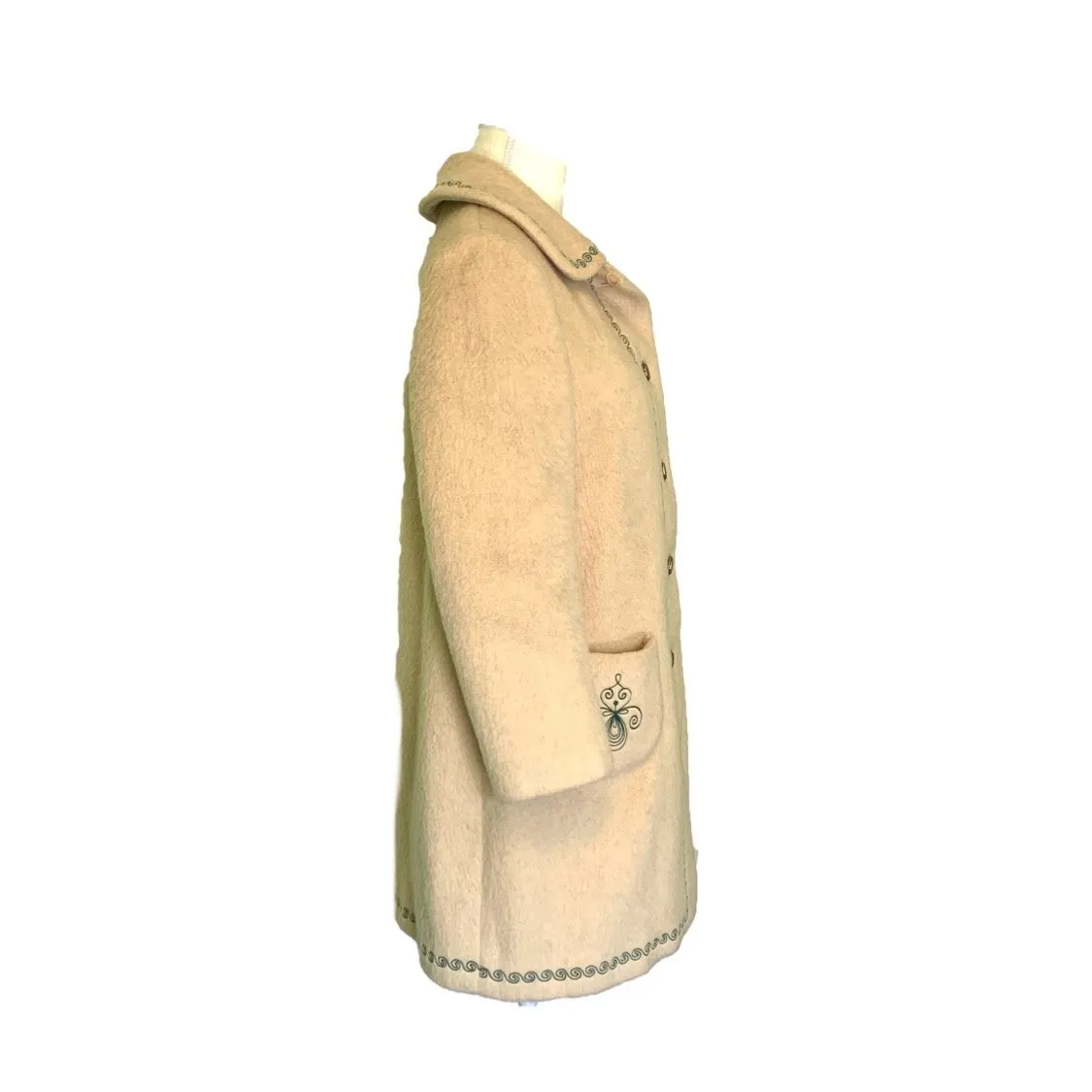 Vintage Cream Wool Swing Coat from West Germany. Waterproof Winter Overcoat.