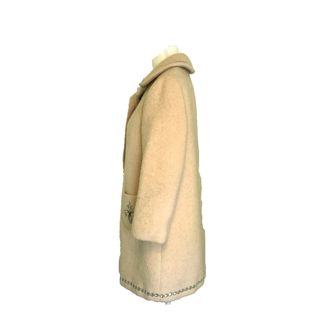 Vintage Cream Wool Swing Coat from West Germany. Waterproof Winter Overcoat.