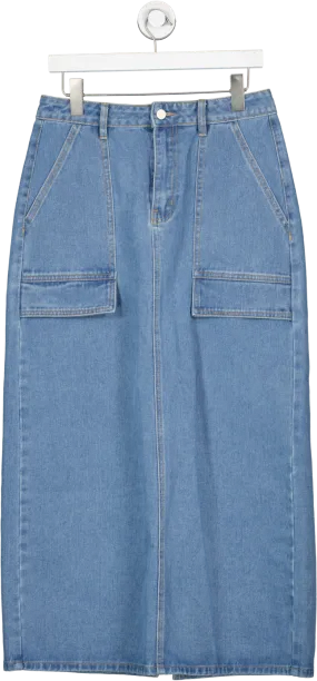 Warehouse Blue Denim Cargo Midi Skirt Authentic Midwash UK 8