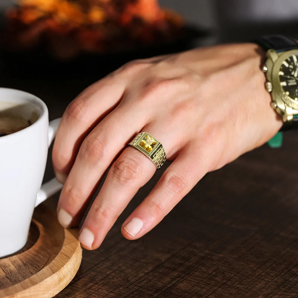 Yellow Citrine Gemstone Solid 10k Yellow Solid Gold Mens Ring