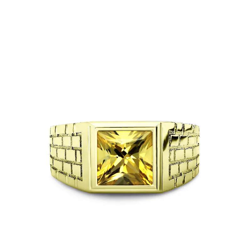 Yellow Citrine Gemstone Solid 10k Yellow Solid Gold Mens Ring