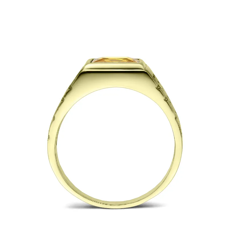 Yellow Citrine Gemstone Solid 10k Yellow Solid Gold Mens Ring