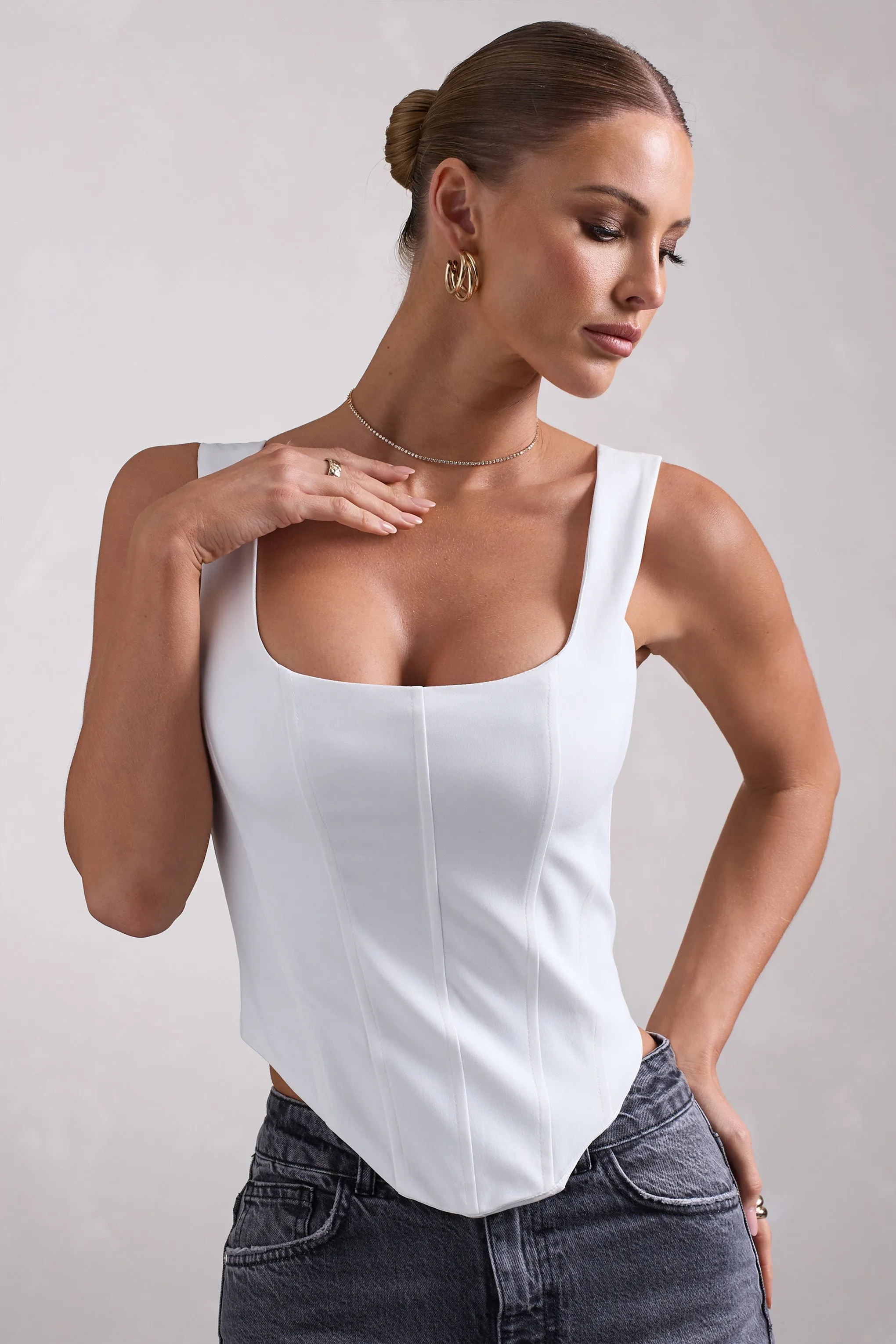 Yolanda | White Strappy Corset Top