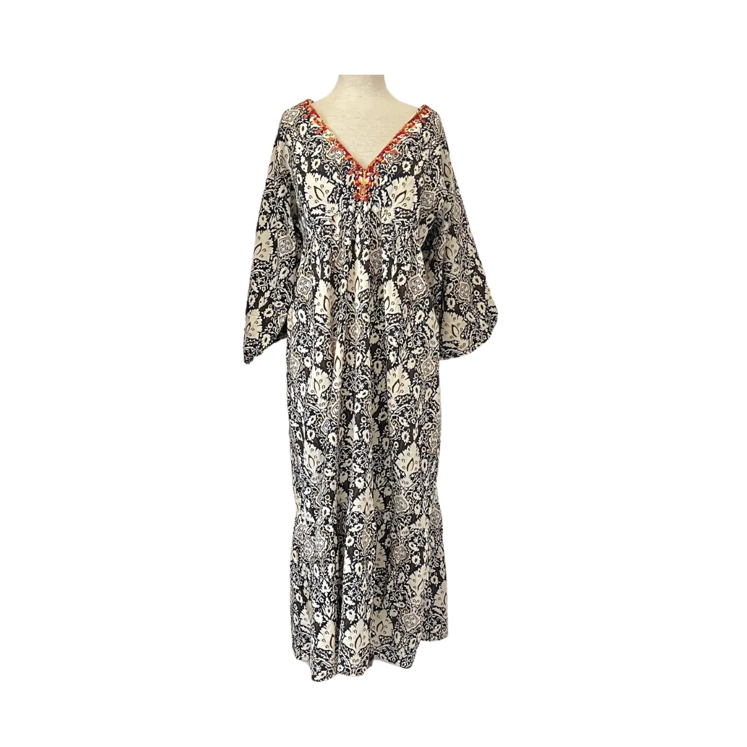 ZARA Brown Printed Embroidered Neckline Long Tunic | Gently used |